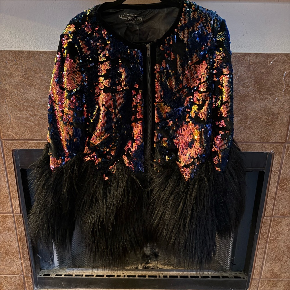 Fabulous Furs Multicolor Sequin and Feather Jacket